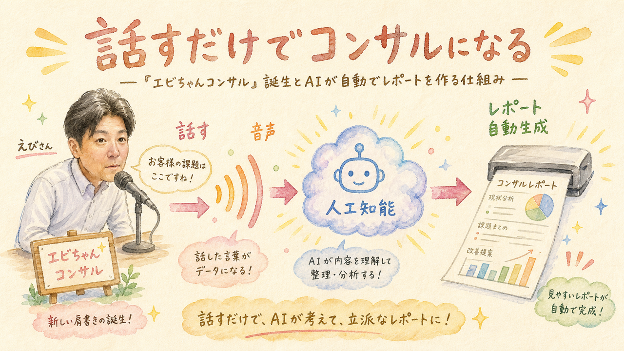話すだけでコンサルになる——「エビちゃんコンサル」誕生とAIが自動でレポートを作る仕組み