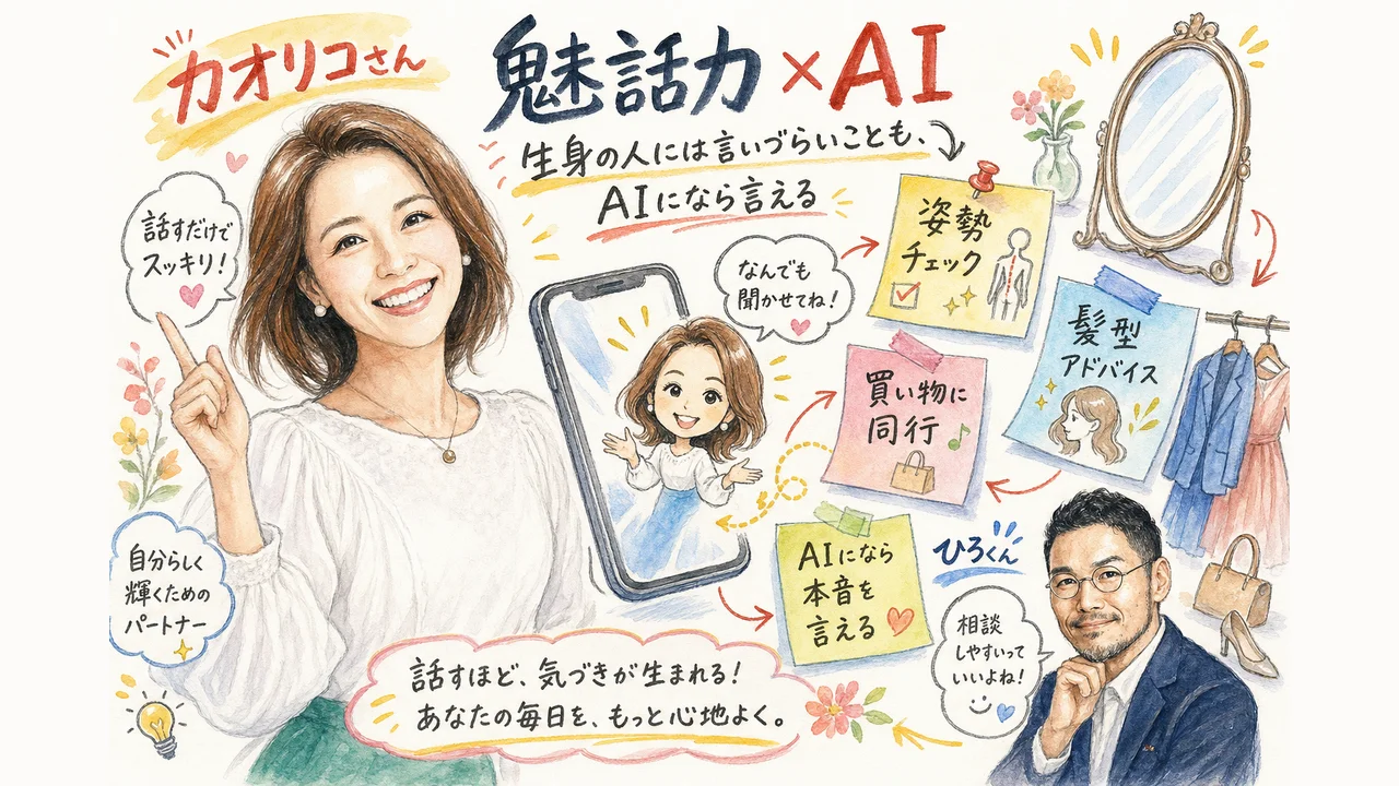 カオリコさんの魅話力とAIを組み合わせたカオリコAI構想を示すグラレコ