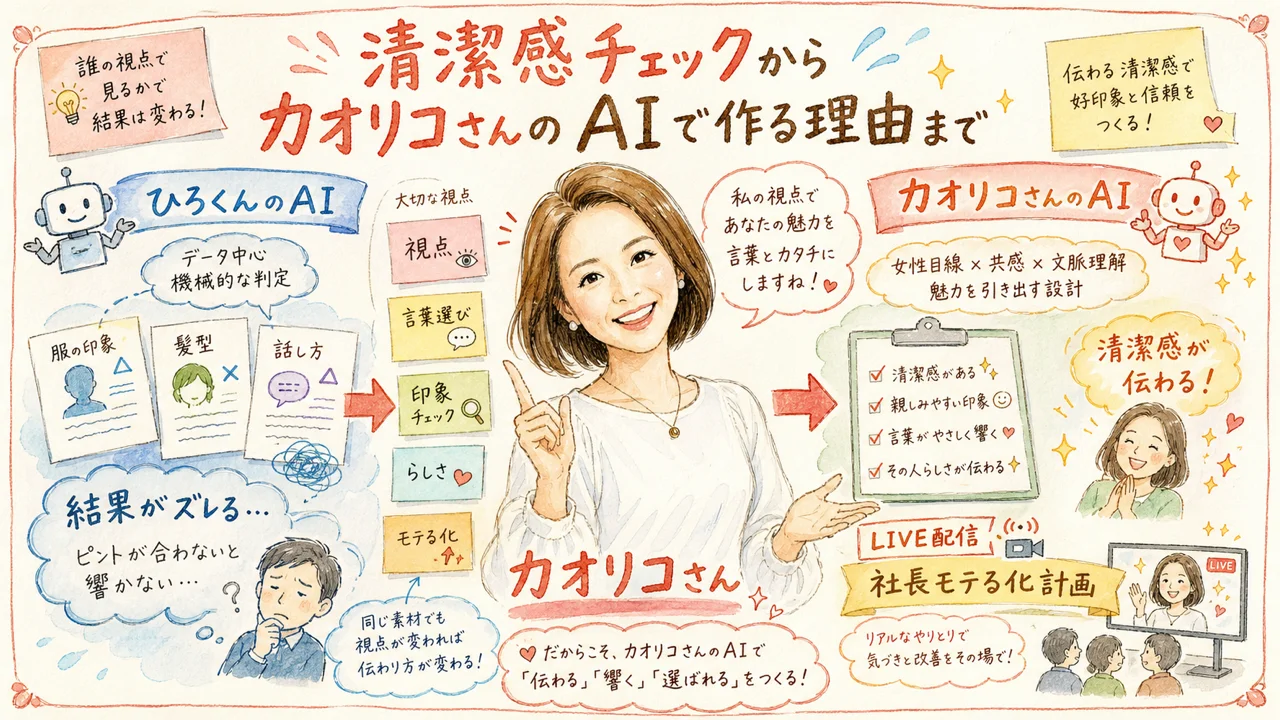カオリコさんのAIとひろくんのAIで結果が変わる仕組みの対比