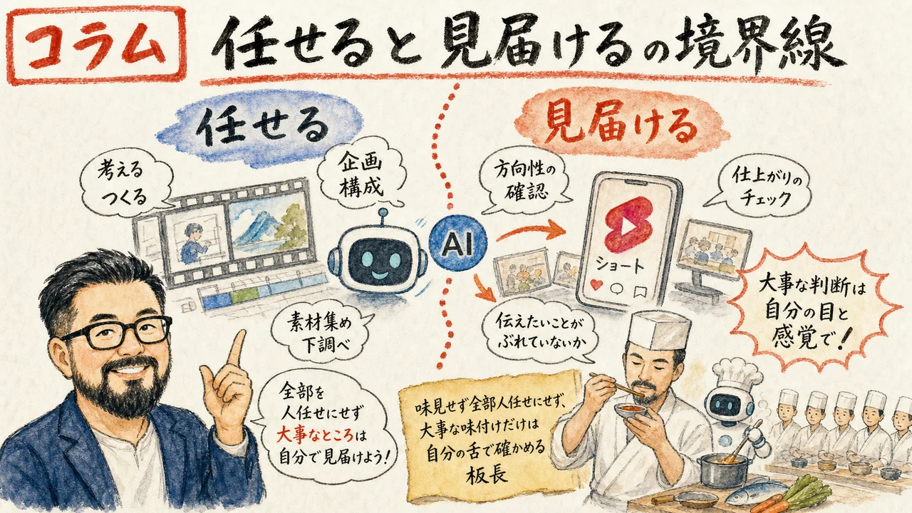 ひろくんコラム図解: 任せると見届けるの境界線