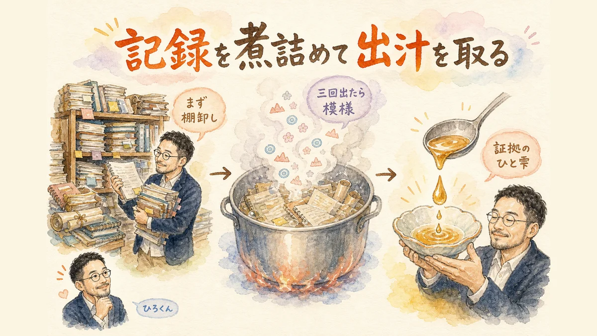 記録を煮詰めて出汁を取る 図解グラレコ