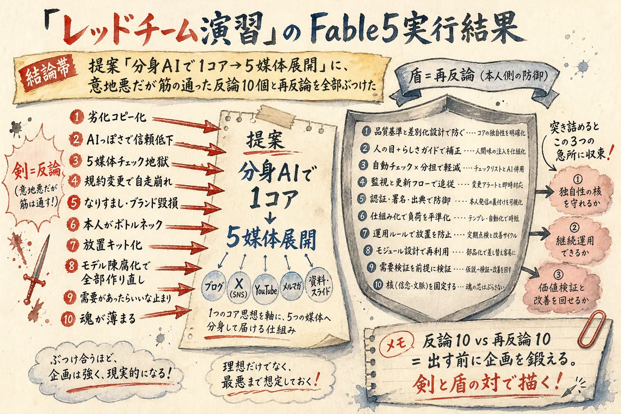 レッドチーム反論 Fable5の実行結果図解