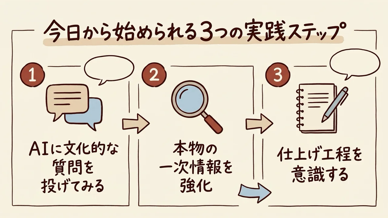 今日から始められる3つの実践ステップ図解
