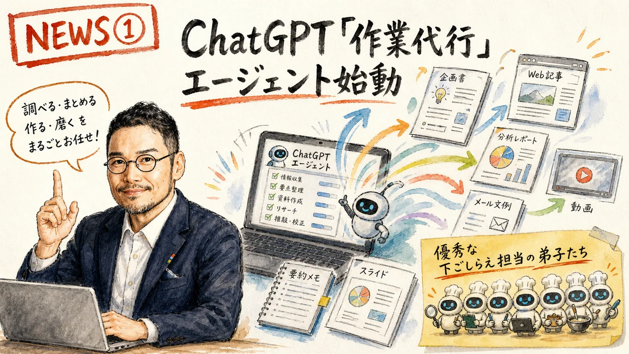 NEWS① 発表:2026-07-09 ChatGPT Work エージェント 資料自動作成 グラレコ