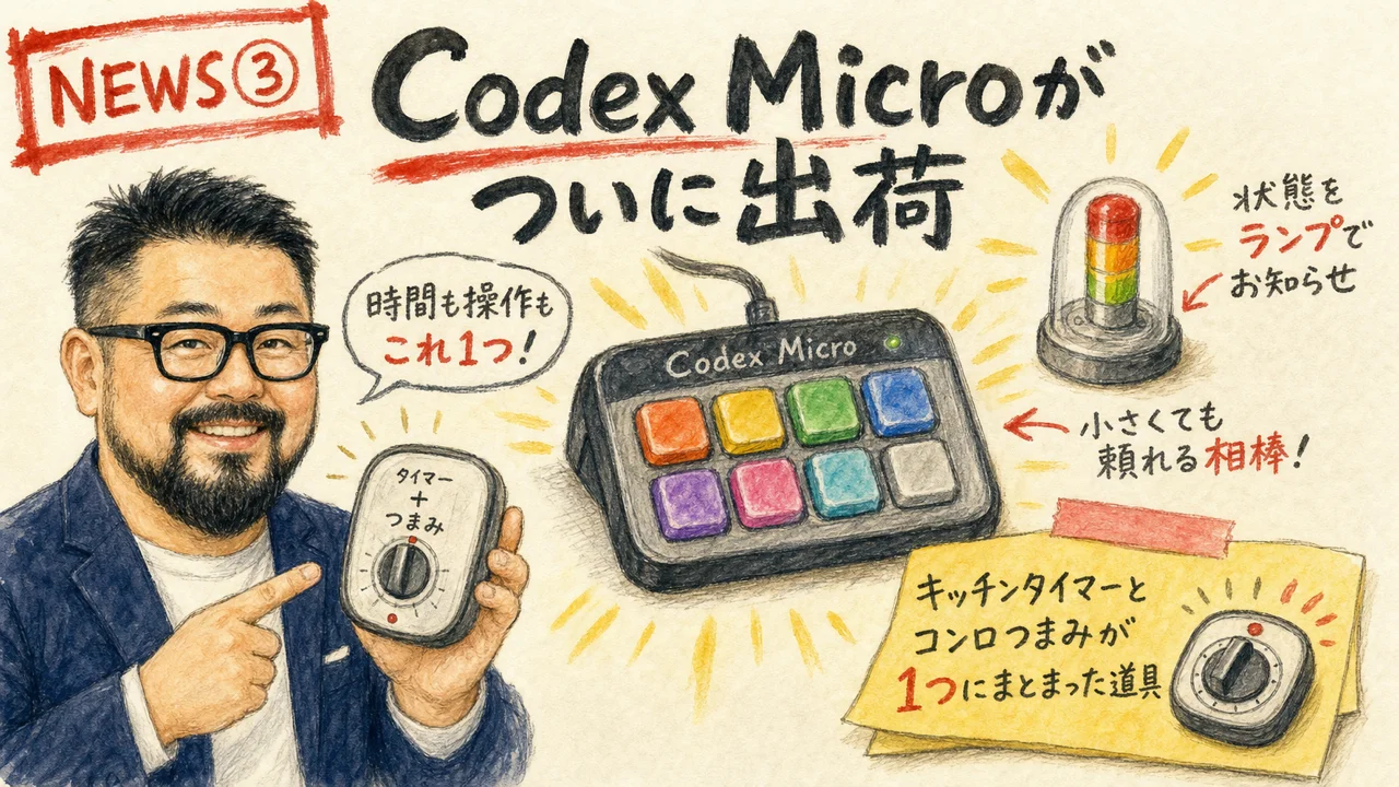 NEWS③ 発表:2026-07-16 OpenAI Codex Microマクロパッド出荷 グラレコ