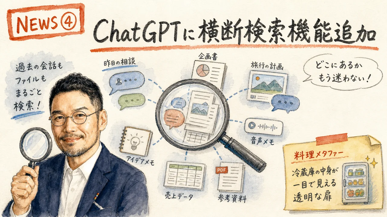 NEWS④ 発表:2026-07-14 ChatGPT 統合検索 横断検索 グラレコ