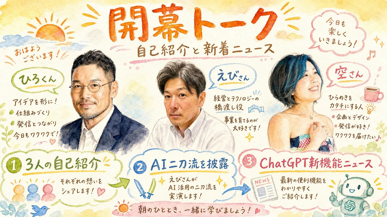 開幕トーク — 3人の自己紹介とChatGPT 5.6新着ニュース 見出し画像