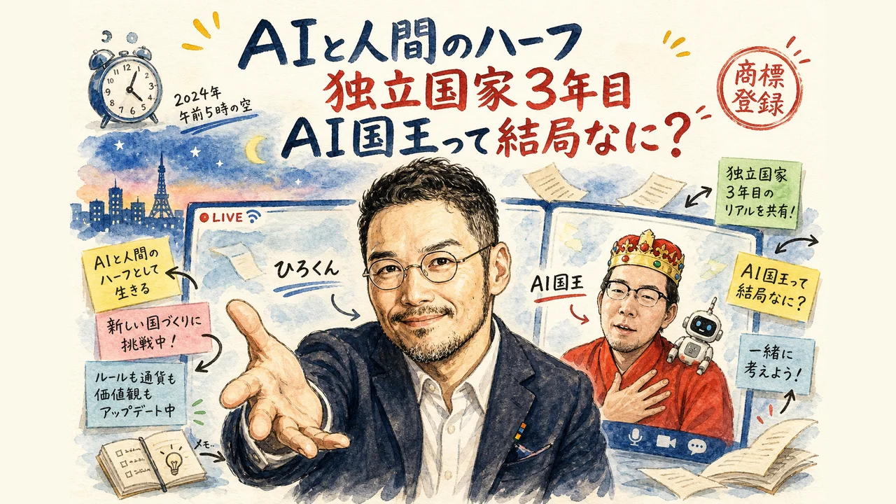 グラレコ図解｜AIと人間のハーフ 独立国家3年目のAI国王