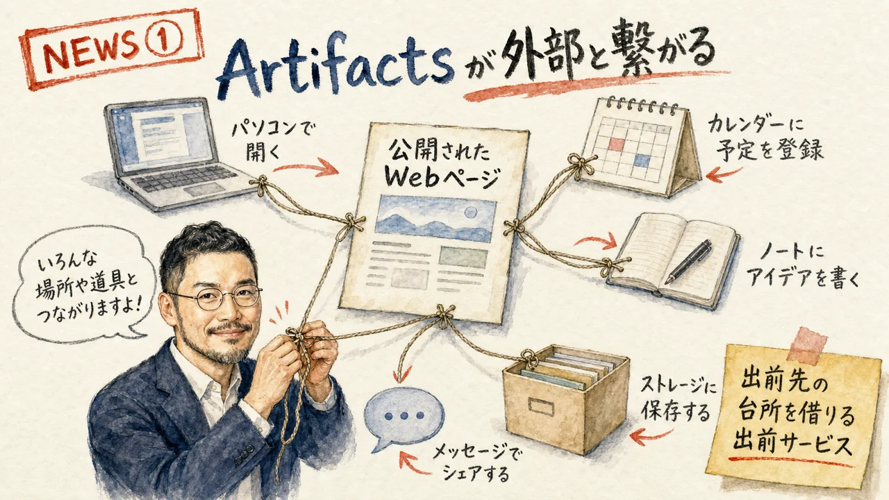NEWS① 発表:2026-07-13〜17 Claude Code Artifacts MCPコネクタ連携 グラレコ