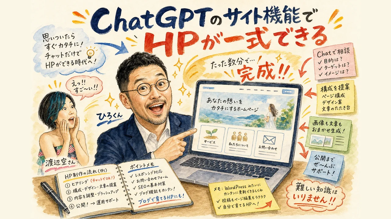 ChatGPTに隠れていたサイト機能 チャットだけでHPが一式できる 見出し画像