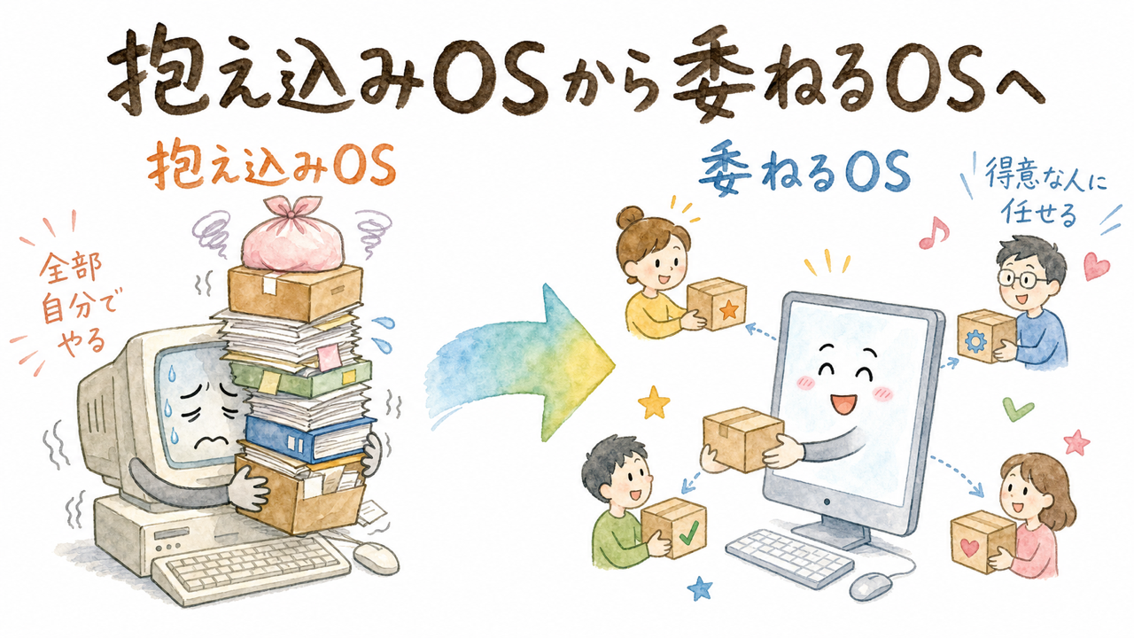抱え込みOSから委ねるOSへ|ビフォーアフター図解