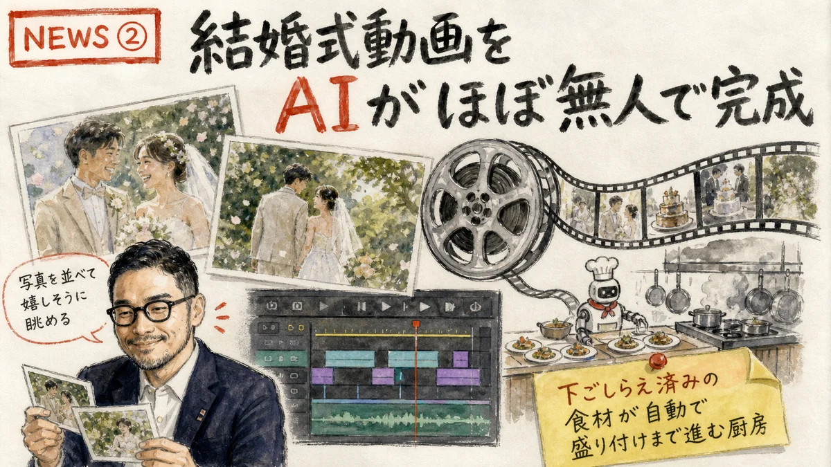 NEWS② 発表:2026-07-20 Claude Code 結婚式シネマティック動画パイプライン グラレコ