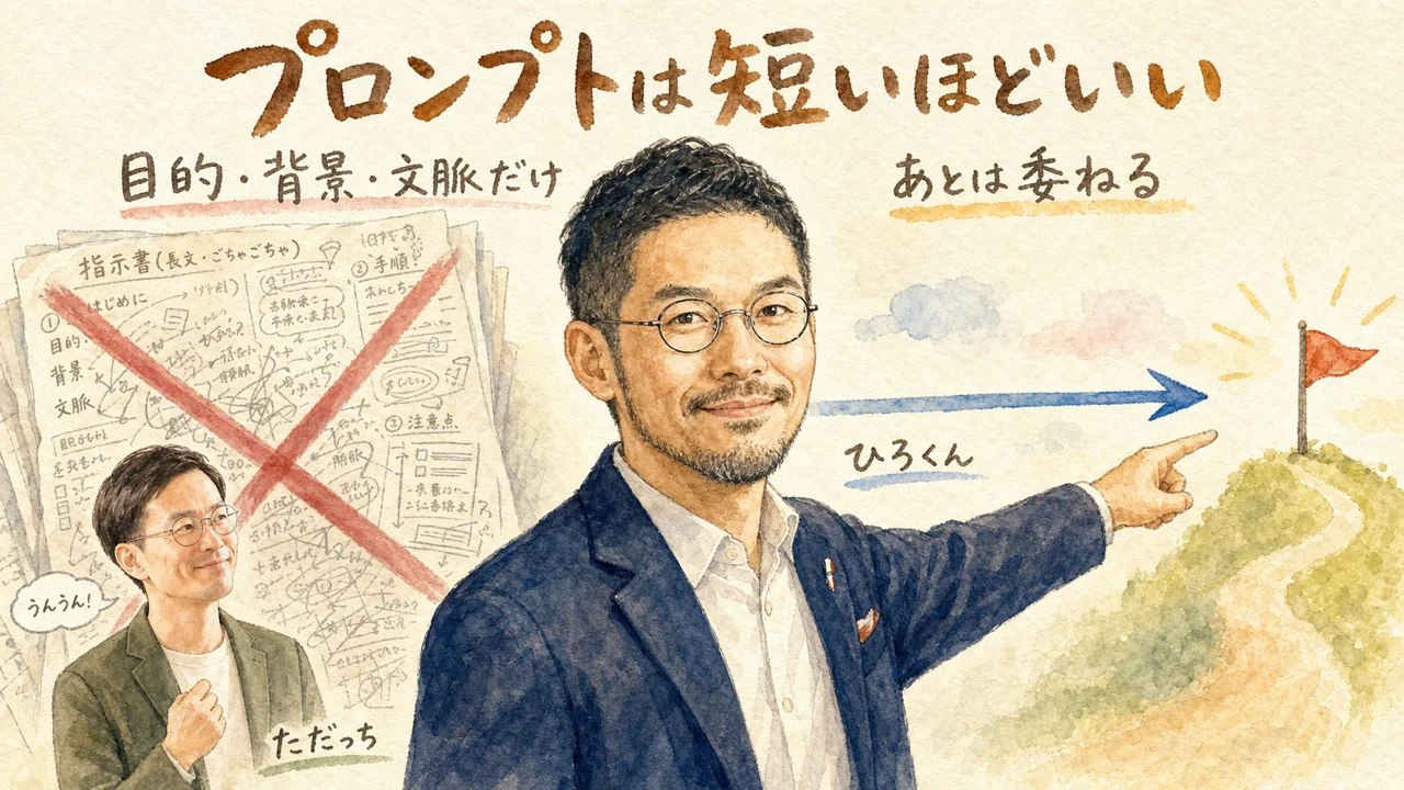短いプロンプトで委ねる使い方を語るひろくんのグラレコ