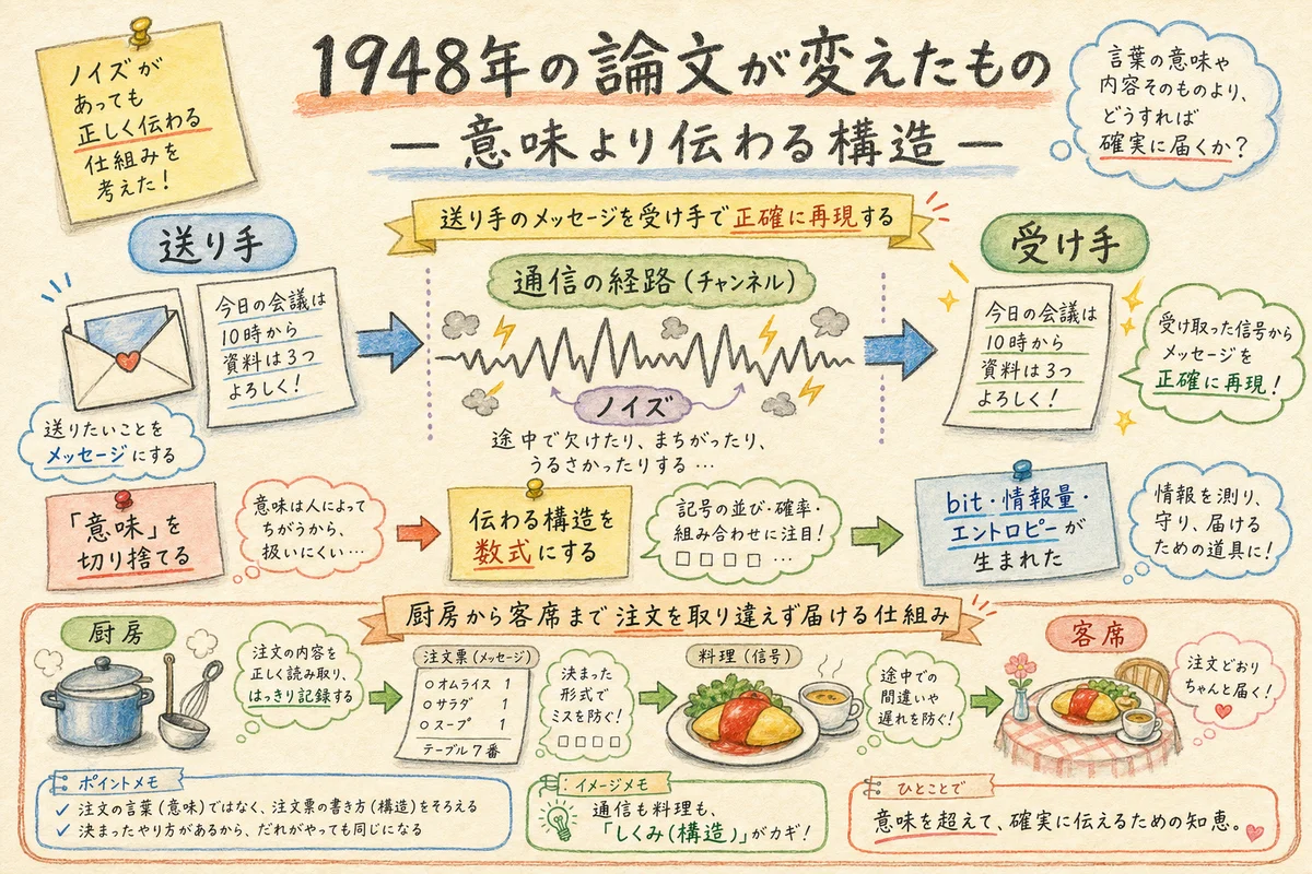 1948年の論文 意味より伝わる構造 情報が届く仕組みの図解