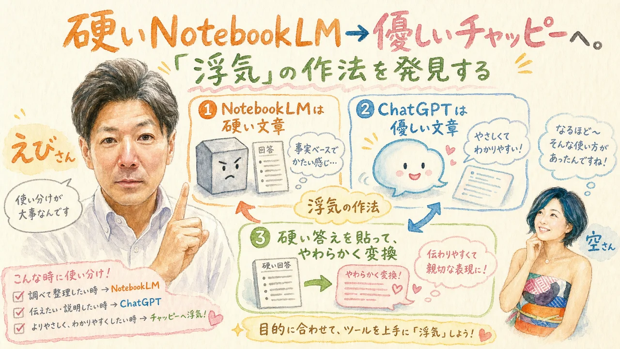 硬いノートブックLM→優しいチャッピーへ。「浮気」の作法を発見する 見出し画像