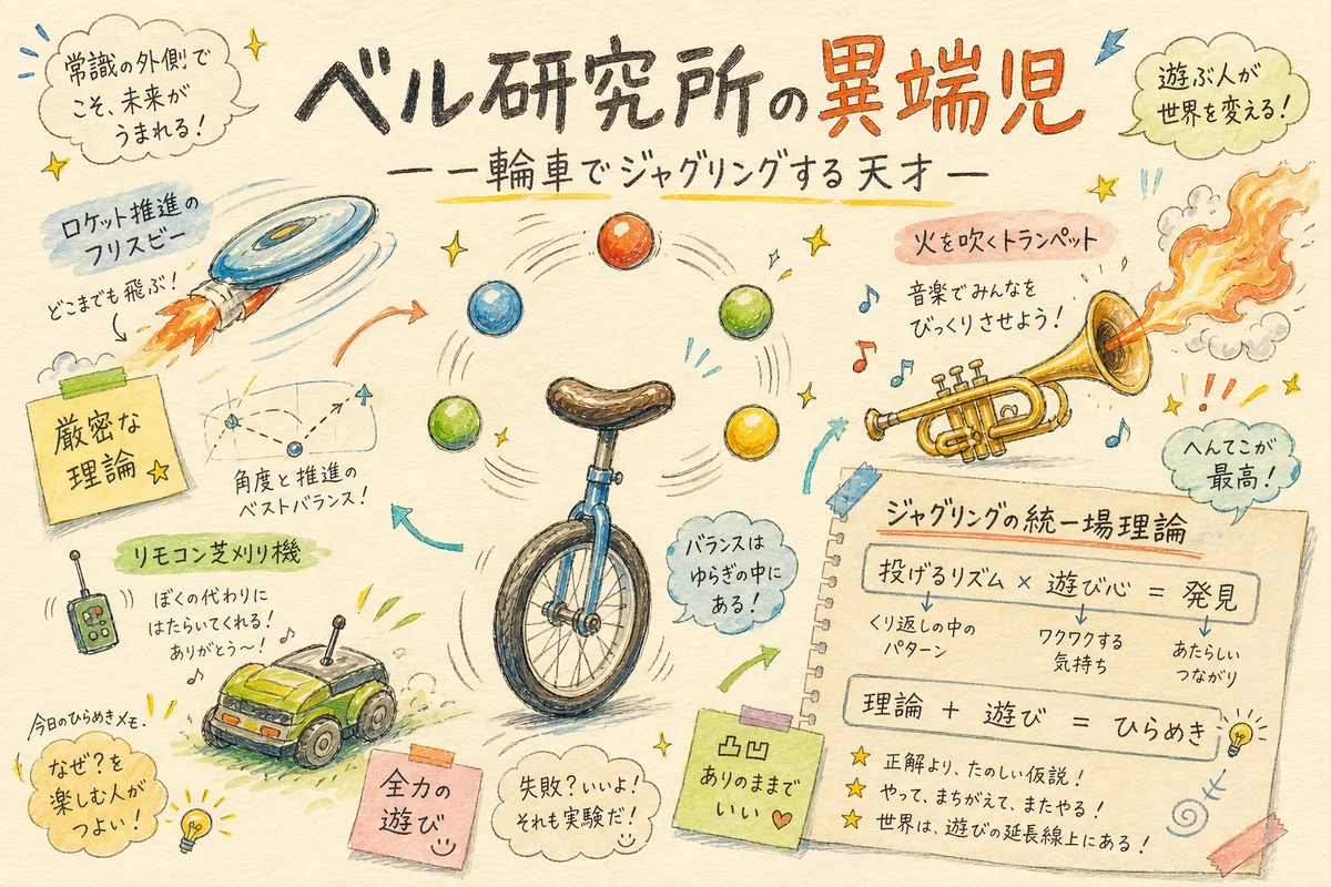 ベル研究所の異端児 一輪車でジャグリングするシャノンの図解