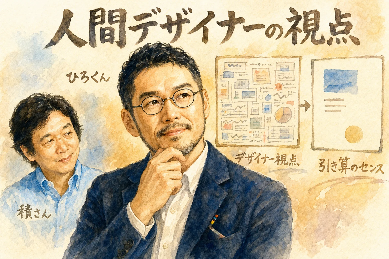 AIとデザイナーの役割分担を語るひろくんと積さんのグラレコ