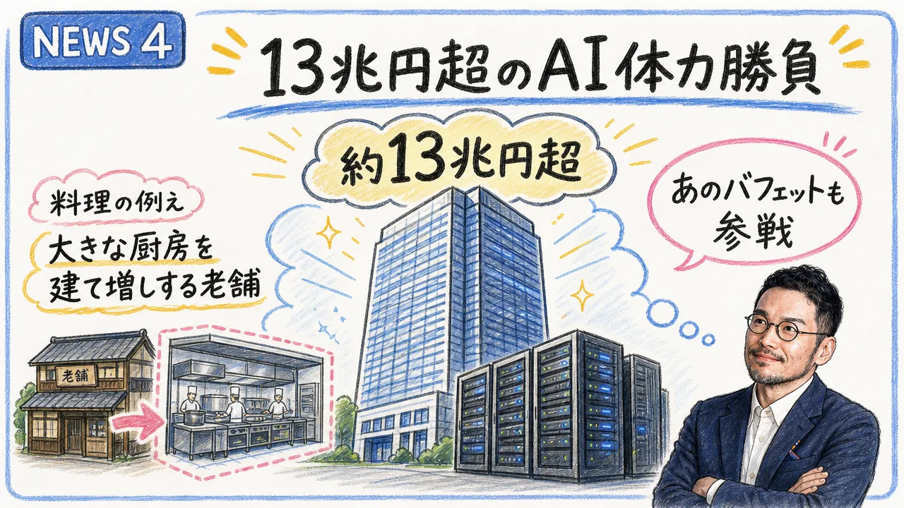 Alphabetが13兆円超規模のAIインフラ調達をしたことを表すグラフィックレコーディング図解