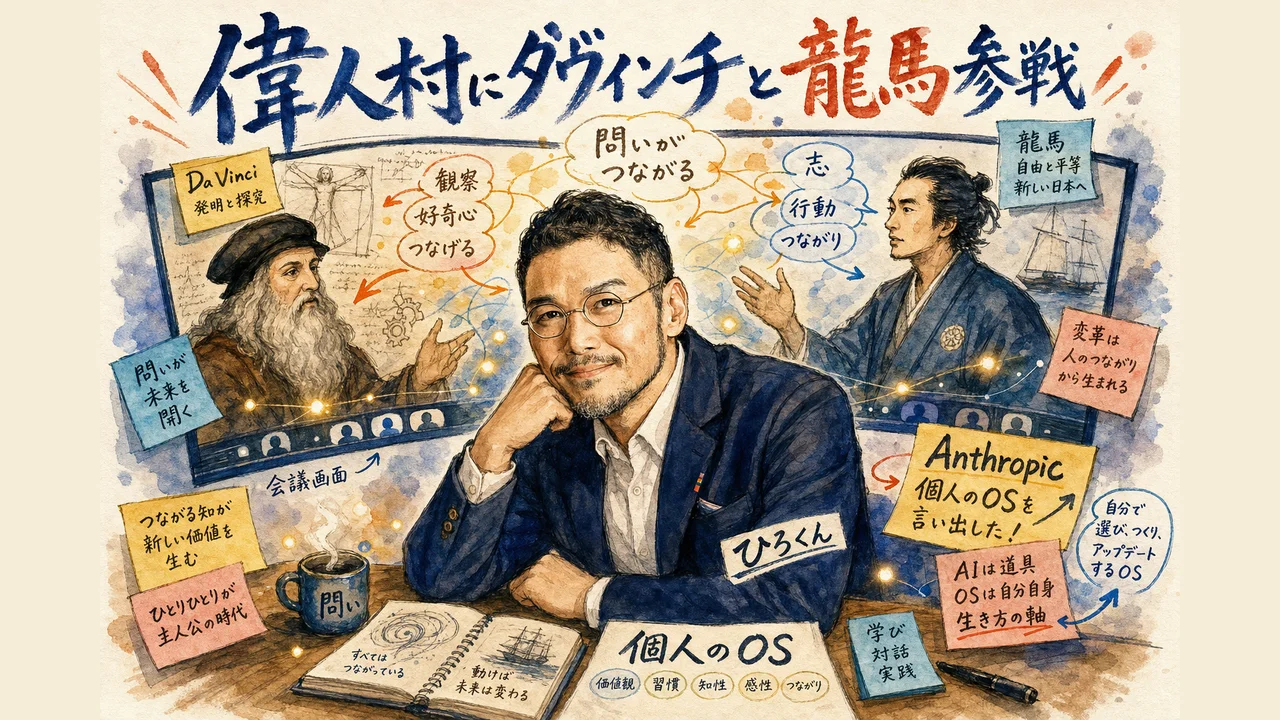 偉人村の会議にダヴィンチと龍馬が参戦
