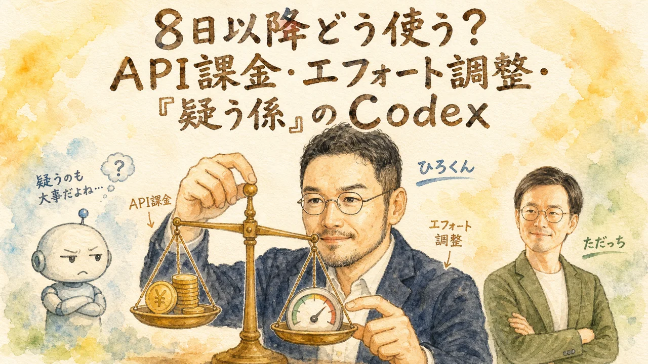 API課金とCodexを疑う係に立てる話を語るひろくんのグラレコ