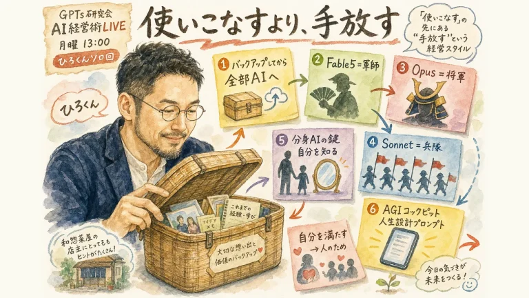 AI経営術LIVE 2026年7月6日 使いこなすより手放すが効く理由 全体図