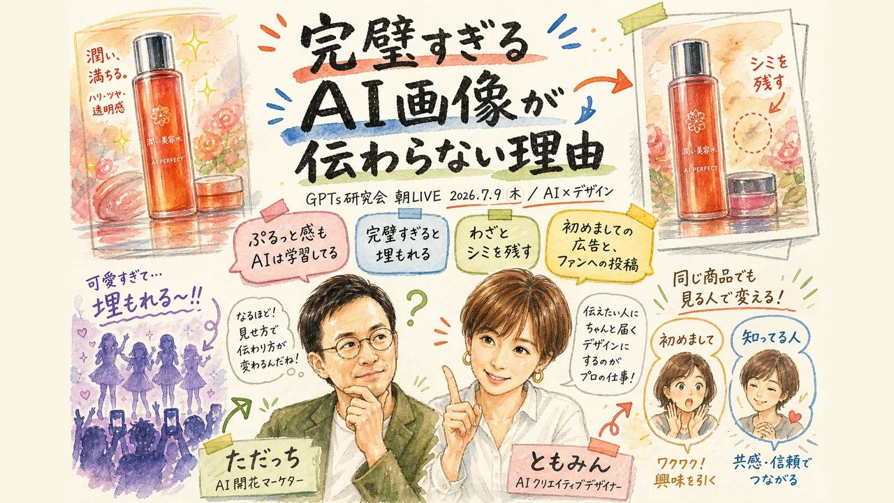 AI画像をわざと崩してリアリティを出すデザイン実演の図