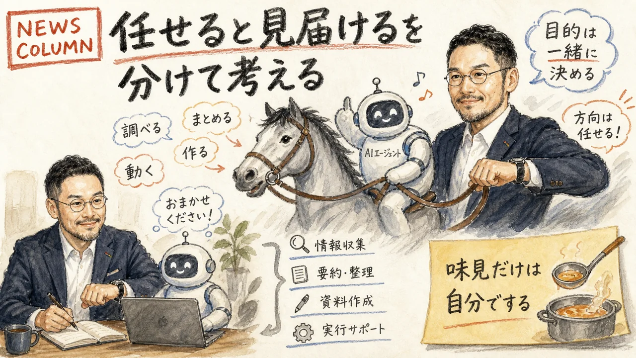ひろくんコラム図解: 任せると見届けるの境界線