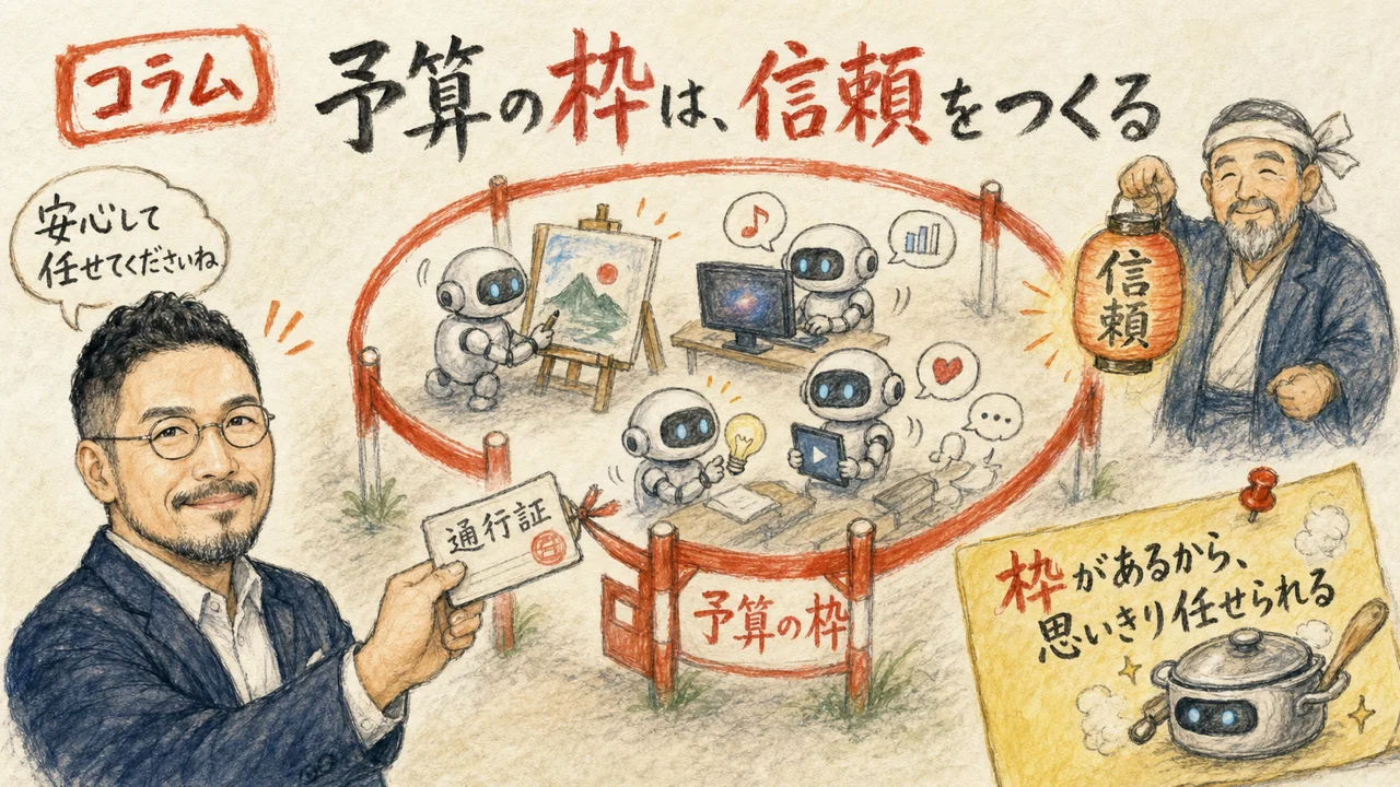 AIとの信頼をつくる予算とガードレールを描いたコラム図解