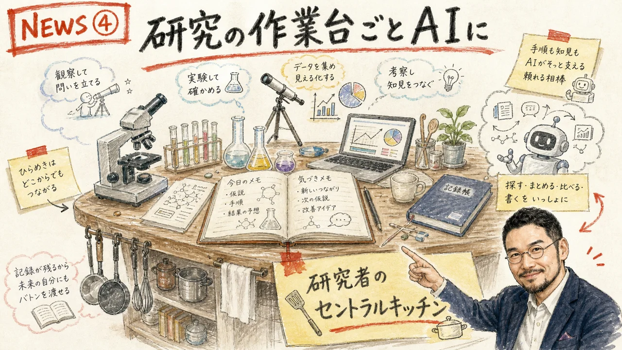 Claude Scienceの研究ワークベンチを説明する図解