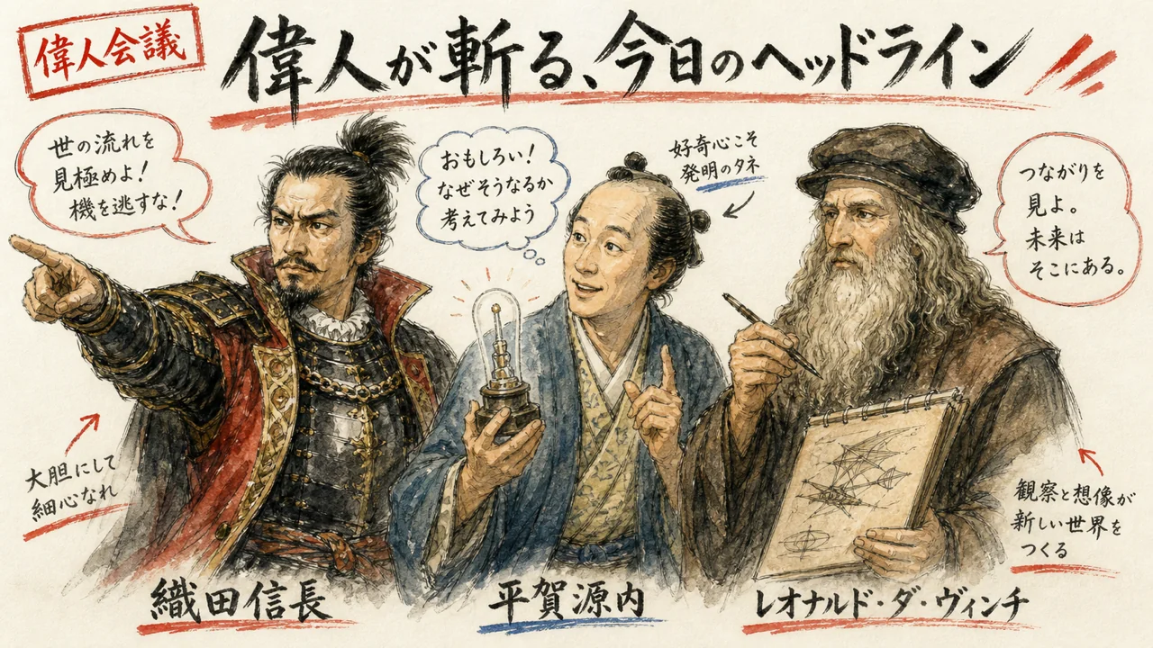偉人が斬る今日のヘッドライン 織田信長 平賀源内 レオナルド・ダ・ヴィンチ グラレコ