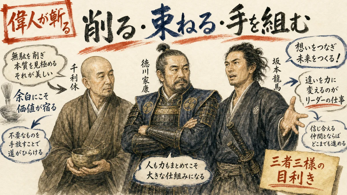 偉人が斬る今日のヘッドライン 千利休 徳川家康 坂本龍馬 グラレコ