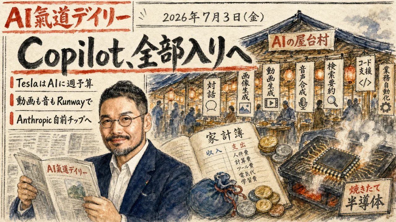 AIをチームとして運営する時代を伝える新聞風ニュース図