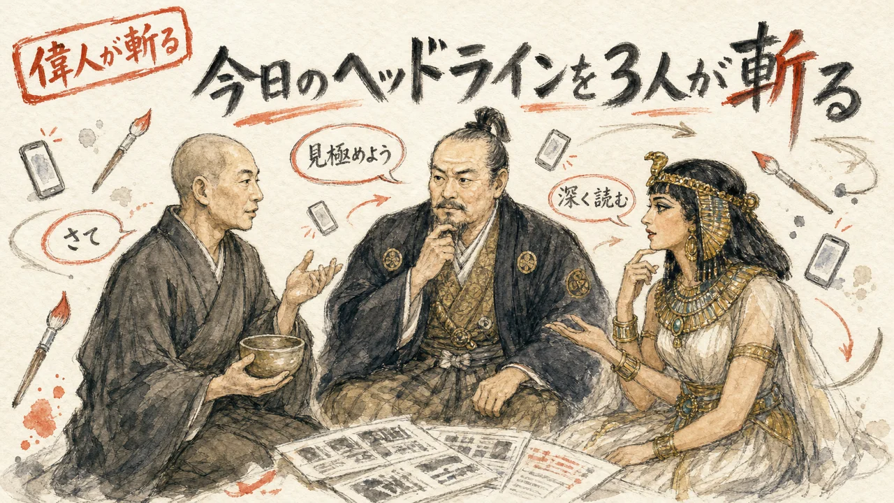 千利休・徳川家康・クレオパトラが今日のヘッドラインを語る集合グラフィックレコーディング
