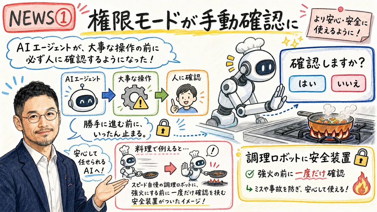Claude Codeの権限モード変更をやさしく解説するグラフィックレコーディング
