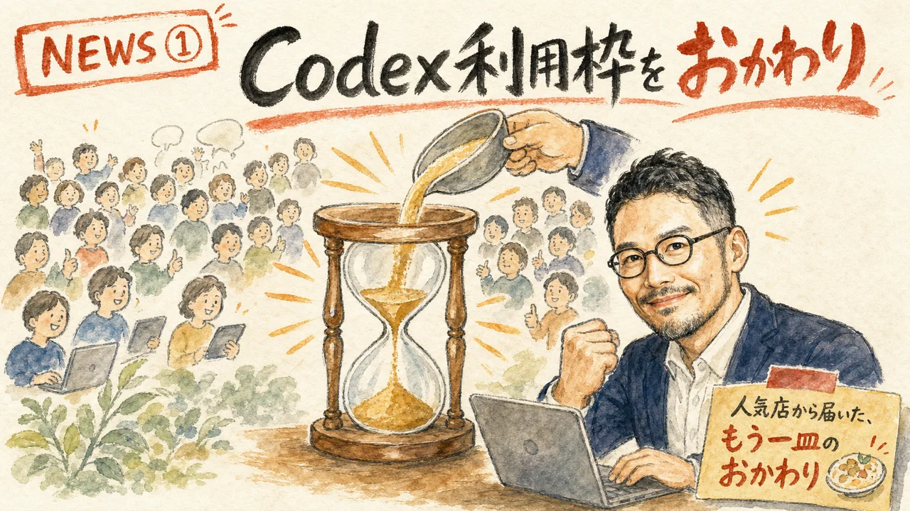 Codex ChatGPT Workの利用枠補充を示す手描き図解
