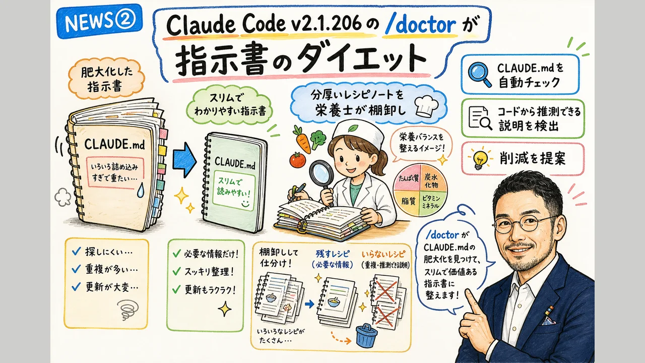 Claude Code v2.1.206とCLAUDE.mdダイエットの図解