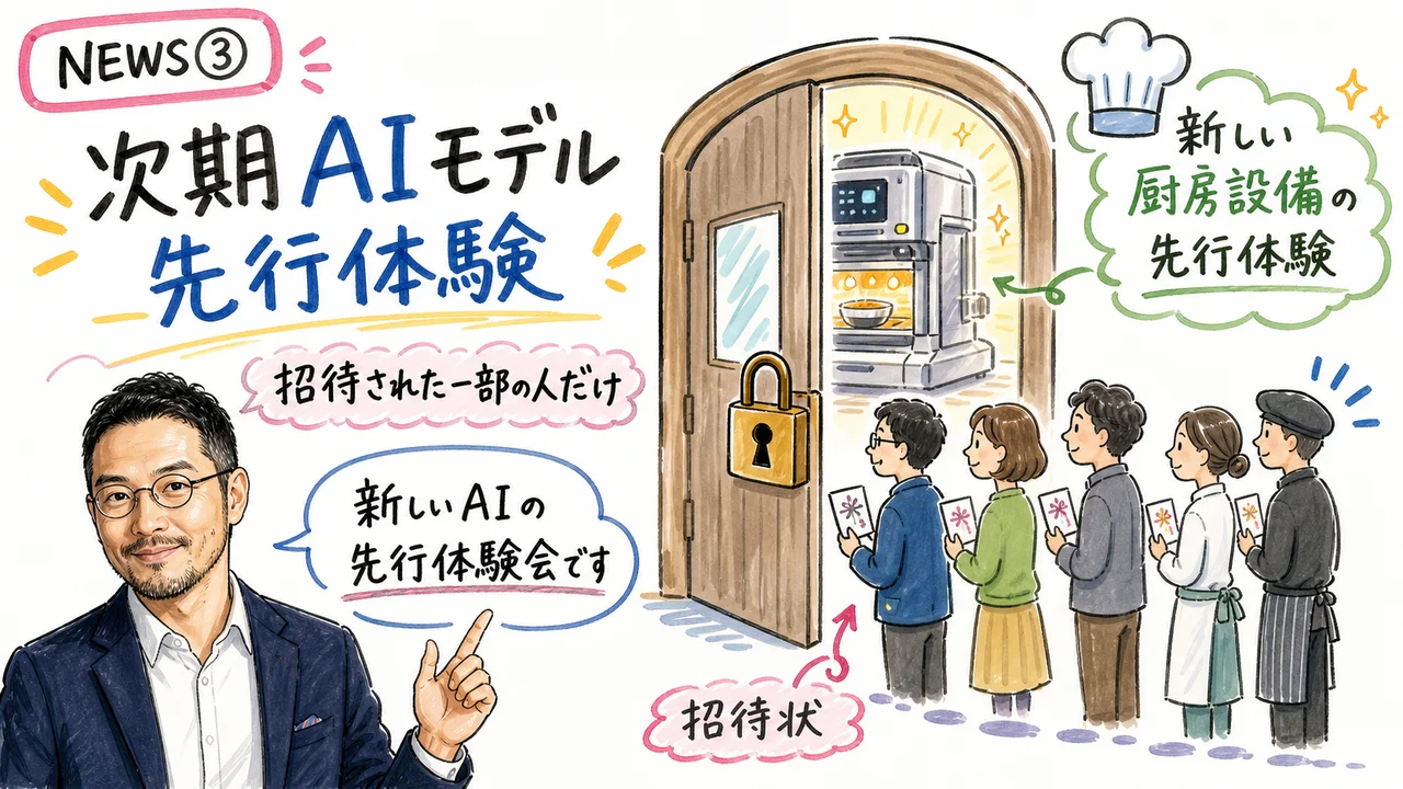 OpenAIのGPT-5.6プレビュー開放をやさしく解説するグラフィックレコーディング