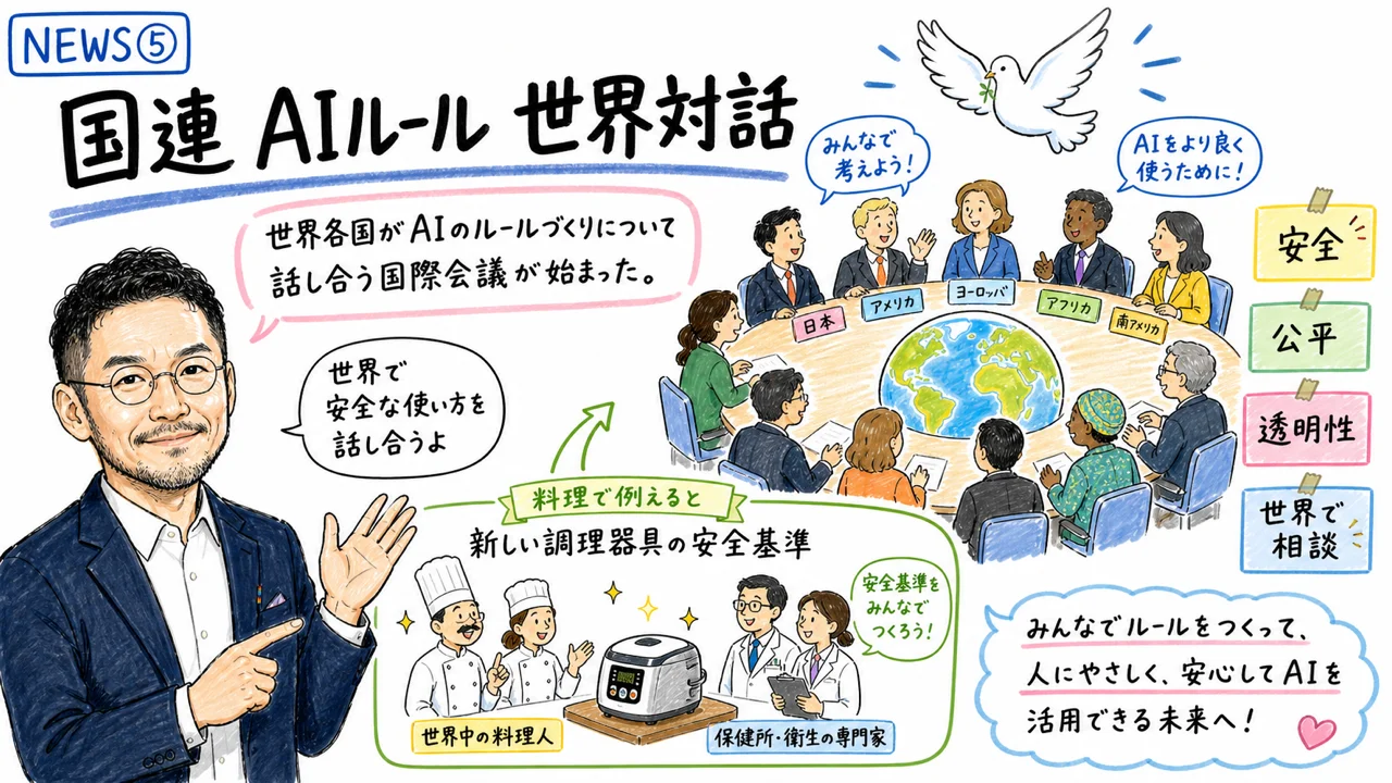 国連AIガバナンス世界対話の開幕をやさしく解説するグラフィックレコーディング