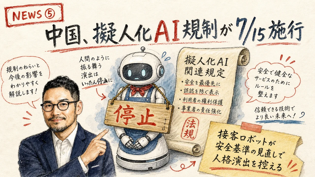 中国のAI擬人化規制をやさしく解説するグラフィックレコーディング