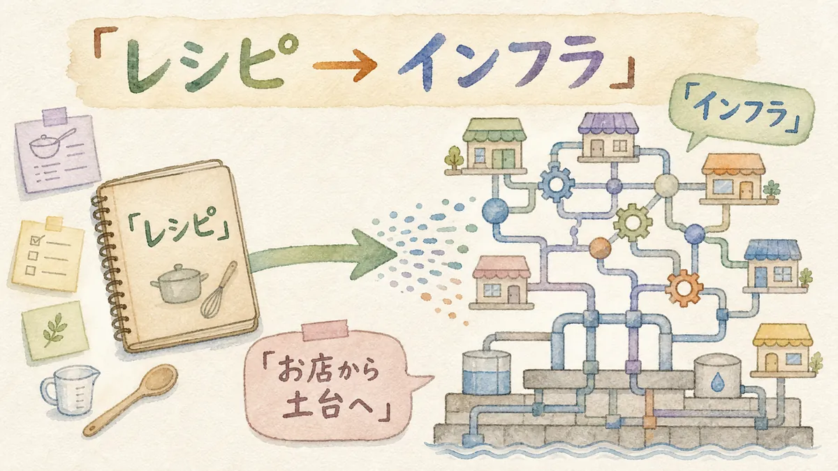 レシピからインフラへ変化する、クラシルの産業改革の図