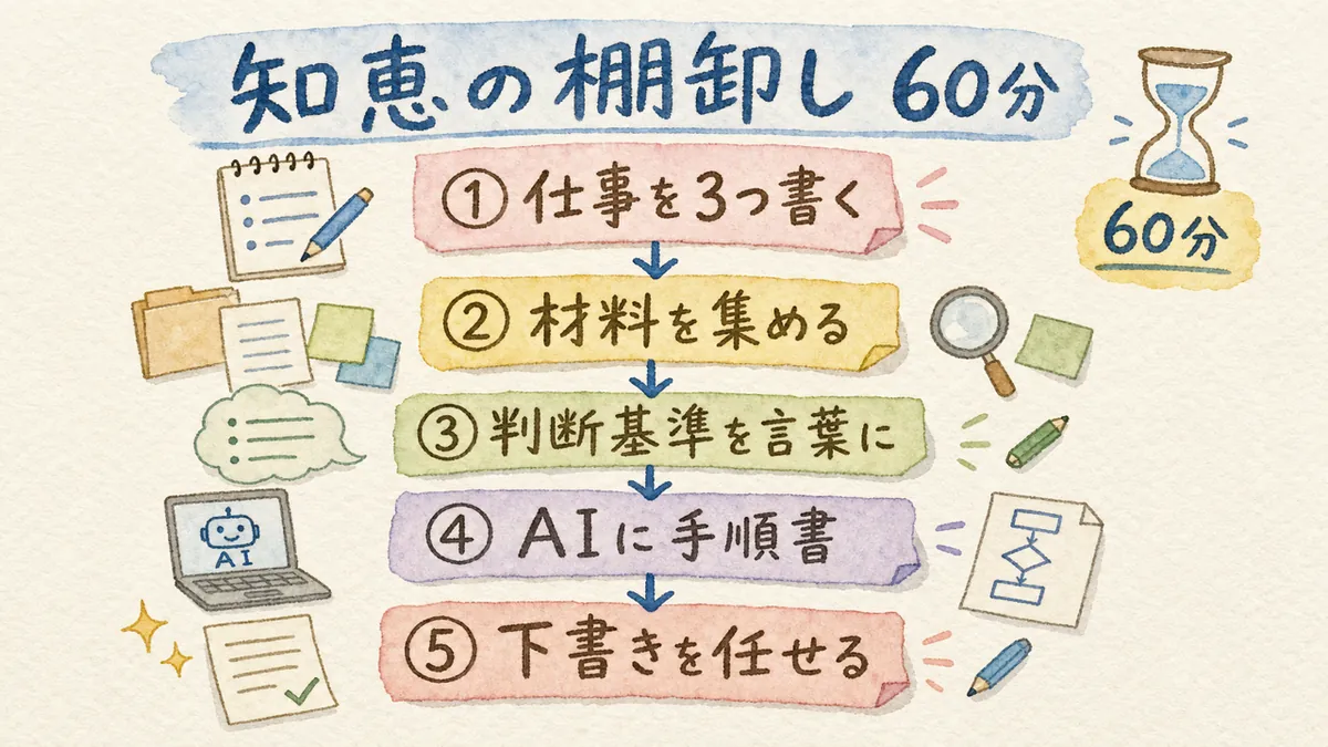 知恵の棚卸し60分ワークの5ステップ手順図