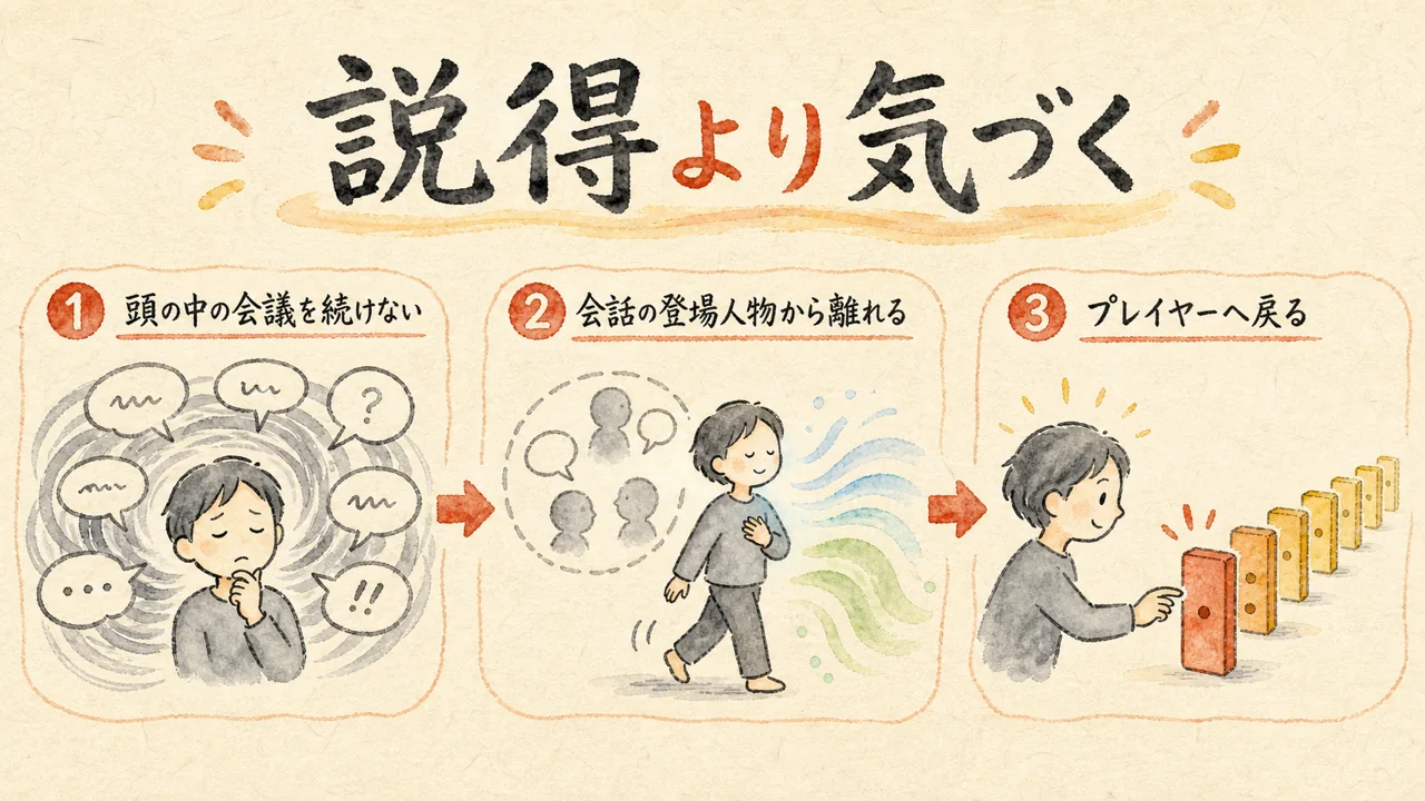 左脳さんを説得せず会話に気づいてプレイヤーへ戻る図解