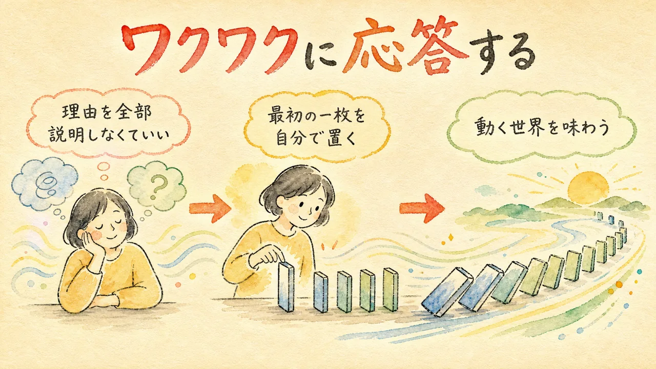理由を知らなくても身体のワクワクに応答し最初の一歩を置く図解