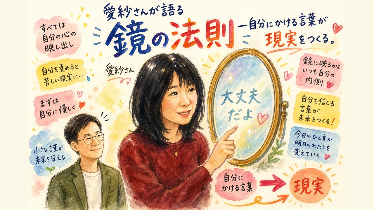鏡への声かけで愛紗さんの自己肯定感が変わった流れの図解
