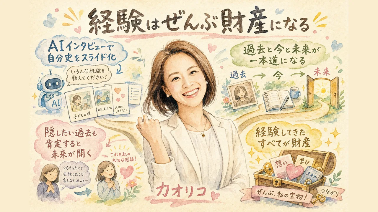先週の「AIインタビュー」の続きから — 自分史をスライドにしたら、過去と今と未来が一本道になった