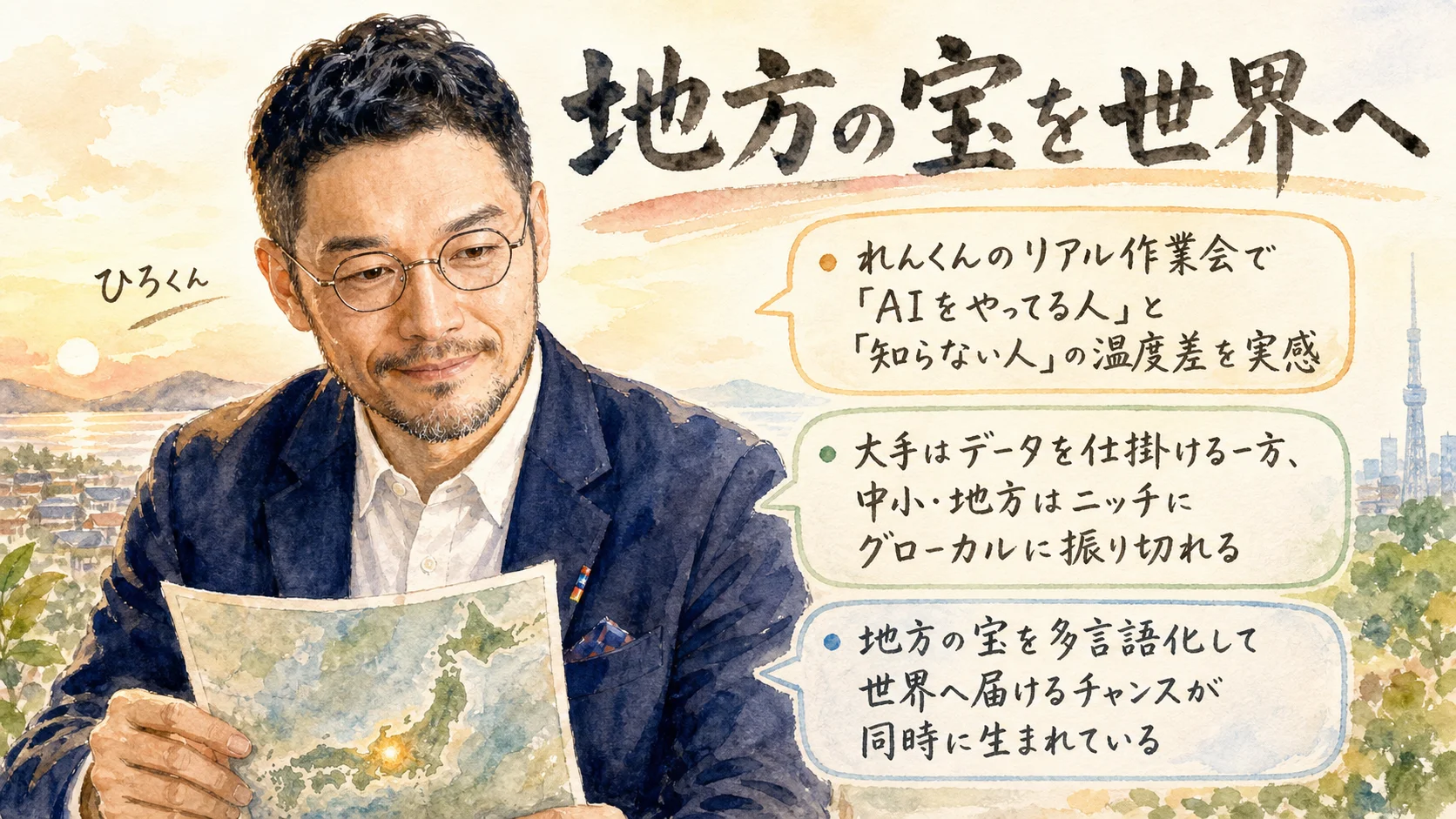 れんくんの作業会で見た温度差と地方の宝を世界へ届ける仮説を図解したグラフィックレコーディング