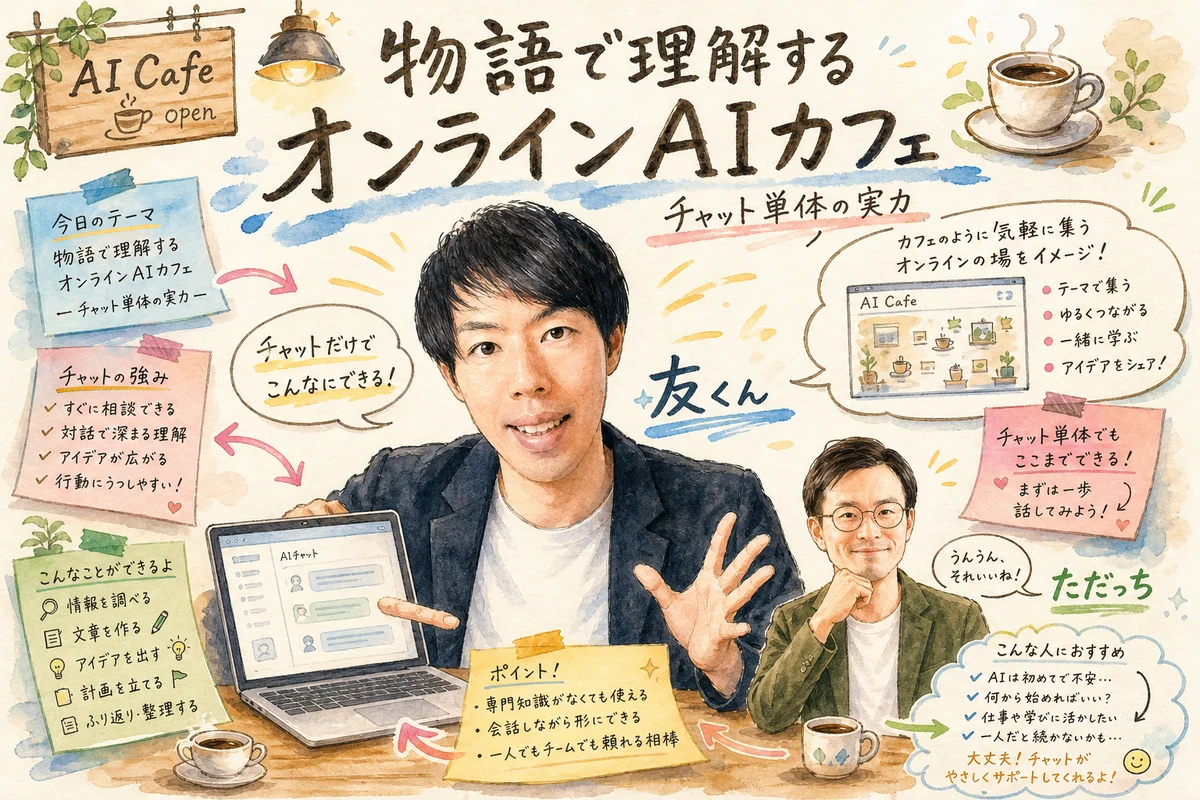 オンラインAIカフェのお題をチャットに試す友くん