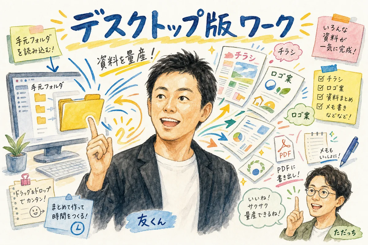 デスクトップ版ワークでフォルダを参照する友くん