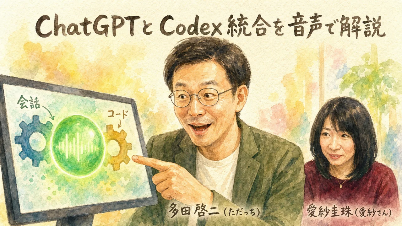 前日に起きた「ChatGPTとCodex統合」を音声で解説してもらう