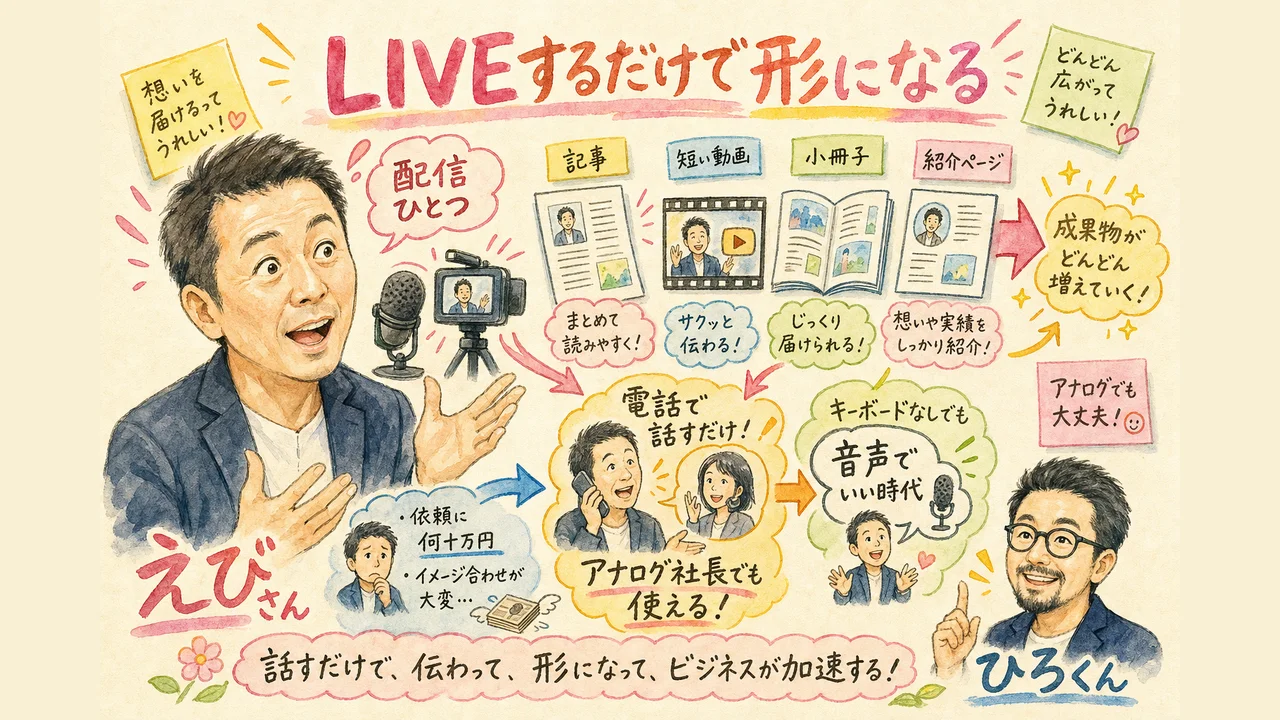 LIVEをしているだけで成果物が増える・AIの進化（グラレコ図解）